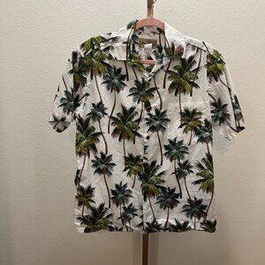 Vintage Blue Hawaii Hawaiian Islands Palm Tree White Hawaiian Shirt Mens Small